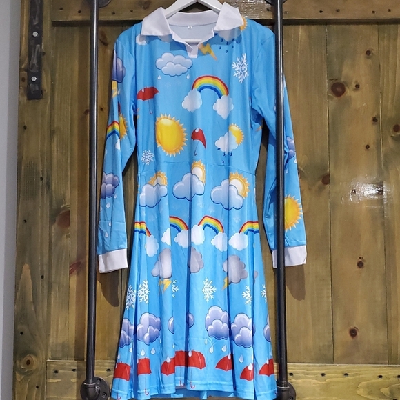 Colorful Weather Pattern Dress Comicon Anime Rainbow Cloud Umbrella Sun - Picture 1 of 4